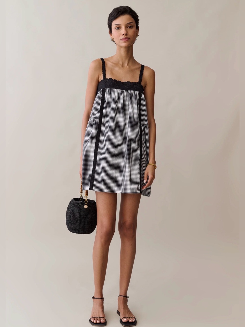 Few Moda kourt Florence Cotton Gingham Lace Mini Dress NWT Small